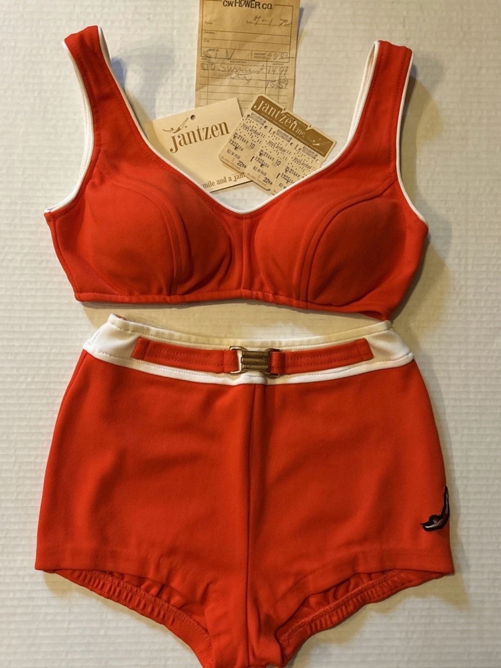 Vintage Jantzen Two Piece Diving Girl Bikini Sz 10 Bust Enhancer Red White Trim
